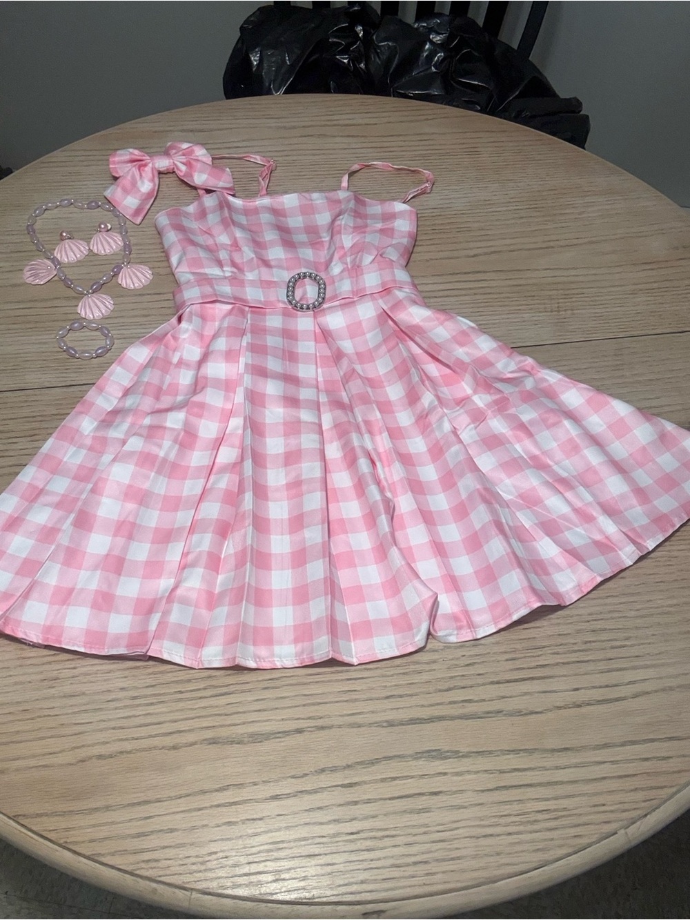 Barbie Pink and White Gingham Sundress with Belt Accent